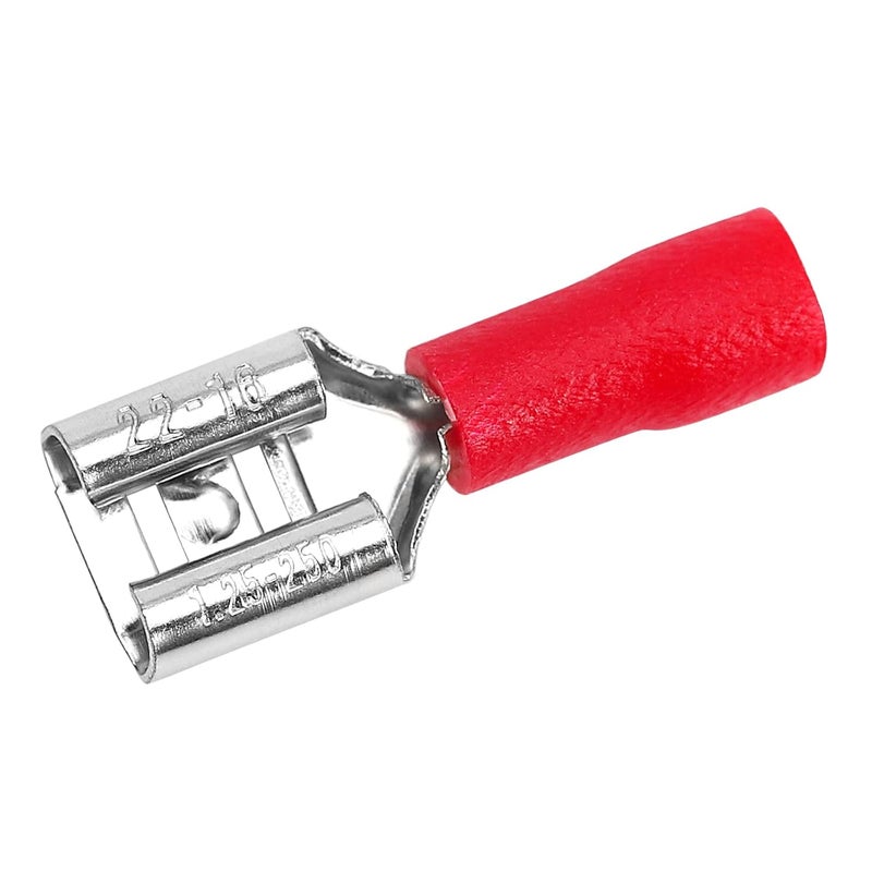 PRECIHW 200 Pcs Red Female Quick disconnects Vinyl Insulated Spade Wire Connectors, Electrical Crimp Terminal 22-16 AWG (6.3mm) - Image 1